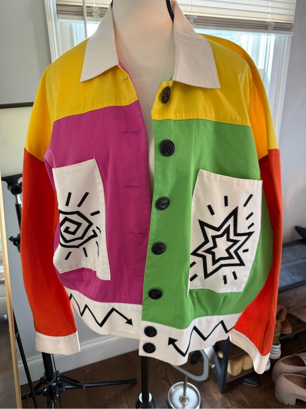 Vintage 80’sColorblock Pop Art Cotton Jacket - Multicolor